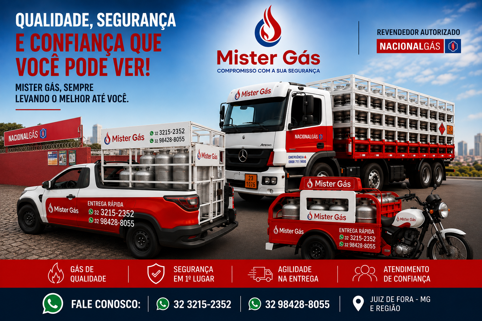 Frota da Mister Gás JF, revendedor autorizado Nacional Gás em Juiz de Fora